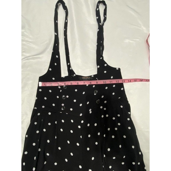 Forever 21 Black Polka Dot Dressy Wide Leg Romper Medium Button Suspenders - Picture 8 of 14